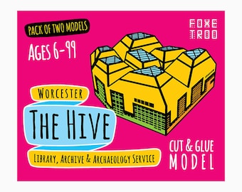 The HIVE of WORCESTER, FoxeTroo Cut-Out Paper Model Kit for Kids, Pack of Two Models, Miniature British Architecture