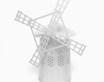 WHITE WINDMILL Architecture Paper Model Kit Gift Packaging Gift for Him Pre-Cut 3D Paper Crafting Diecut Paper Art