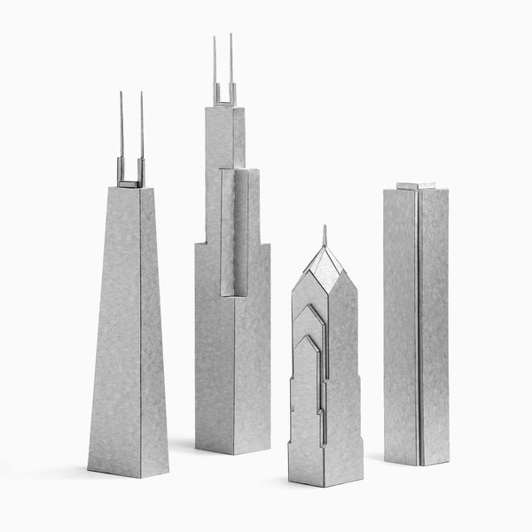 CHICAGO SKYSCRAPERS Paper Model Kit of Four Skyscrapers Made from Luxury Card