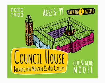 Birmingham Council House Paper Model Kit, Architecture Gift (Pack of Two)