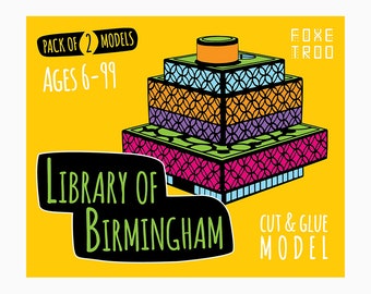 LIBRARY OF BIRMINGHAM, FoxeTroo Cut-Out Paper Model Kit for Kids, Pack of Two Models, Architecture Kids Crafts Ideas