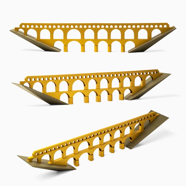 PONT DU GARD Bridge Architecture Paper Model Kit Nimes Paper Craft Ancient Roman Aqueduct 3D Gold Antique Olive Color Printed or Pre-Cut Kit