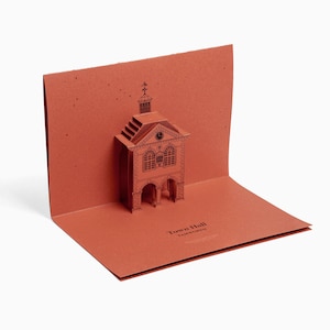 TAMWORTH TOWN HALL Architecture Biglietto d'auguri pop-up con busta, A6, Punti di riferimento architettonici britannici, Felice anniversario, I migliori auguri