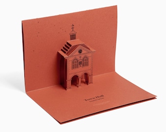 Carte de voeux pop-up Architecture de l'hôtel de ville de TAMWORTH avec enveloppe, A6, monuments architecturaux britanniques, joyeux anniversaire, meilleurs voeux