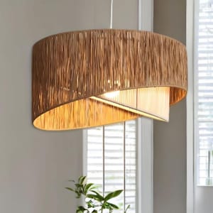 Handmade Raffia Pendant Light,  Boho Woven Ceiling Lamp, Natural Rattan-Style Lighting Fixture, Eco-Friendly Dining Room Light,