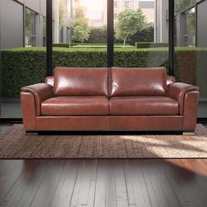 Modern Brown Leather 3-Seater Sleeper Sofa: Living Room Lounge