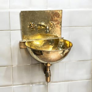 Handmade Moroccan Brass Wall Mounted Sink Set: Hammered Bathroom Basin & Faucet