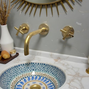 Handmade Brass Wall Mount Faucet: Vintage Bathroom Sink Fixture