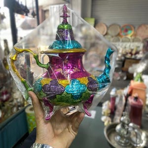 Handcrafted Moroccan Silver Teapot and Cup,  Handcrafted in Fez, Moroccan Elegance, Moroccan Teapot, teapot colored
