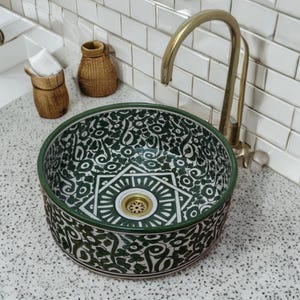 Moroccan Ceramic Bathroom Sink, Handmade Bathroom Decor Piece,  Unique Ceramic Vessel for Vanity, Moroccan Artisan Ceramic Sink