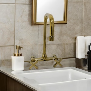 Vintage Brass Wall Mount Faucet: Antique Gold Dual Cross Handle Tap