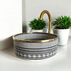 Moroccan Ceramic Sink Bowl, Handcrafted Brass Bathroom Sink With Farmhouse Charm, Moroccan Pottery, ceramic sink