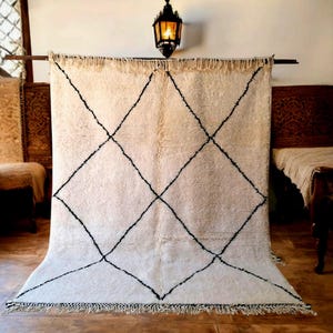 Moroccan Rug, Moroccan Handmade Berber Rug, beni ourain, Azilal Style, Handcrafted modern rug, Soft wool rug - Bohemian White Rug Morocco