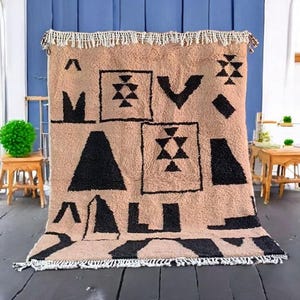 Large Handmade Moroccan Rug, Custom Beni Ourain Checkered Wool Carpet,  Traditional Moroccan Style, Bohemian rug