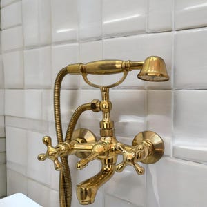 Vintage Brass Bathtub Faucet: Wall Mount Telephone Style Shower System