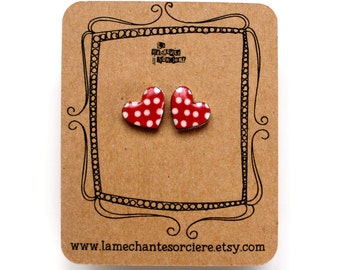 Petits coeurs retro rouges à pois, Boucles d'oreilles très légères, bijoux, La Méchante Sorcière, cadeau femme, fille, ado, St-Valentin