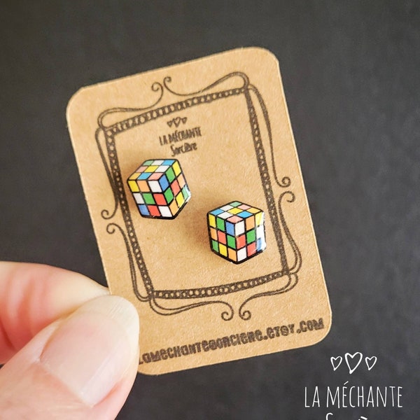 Rubik cube - Boucles d'oreilles - Souvenir d'enfance - Jeu populaire 1980 - La Méchante Sorcière - Bijoux - Les années 80 - Humour, cadeau