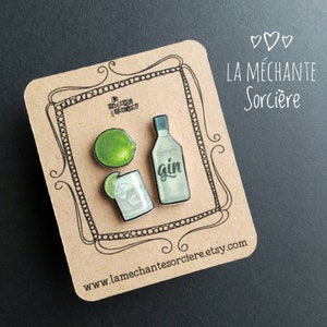 Gin tonic party asymmetrical earrings, bottle, glass, lime green, La Méchante Sorcière,  hypoallergenic studs, girls just want to have fun