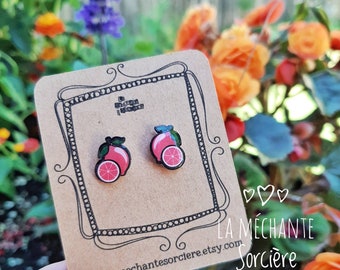 Little lemon earrings, hot pink jewel, La Méchante Sorcière, love, jewel, jewelry, gift, Stainless steel studs, fruit, citrus, vitamins, sun