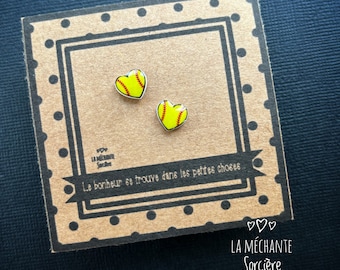 Balle molle mom, Boucles d'oreilles, balle cœur jaune, La Méchante Sorcière, Love, sport, équipe sportive, entraîneur, hypoallergénique