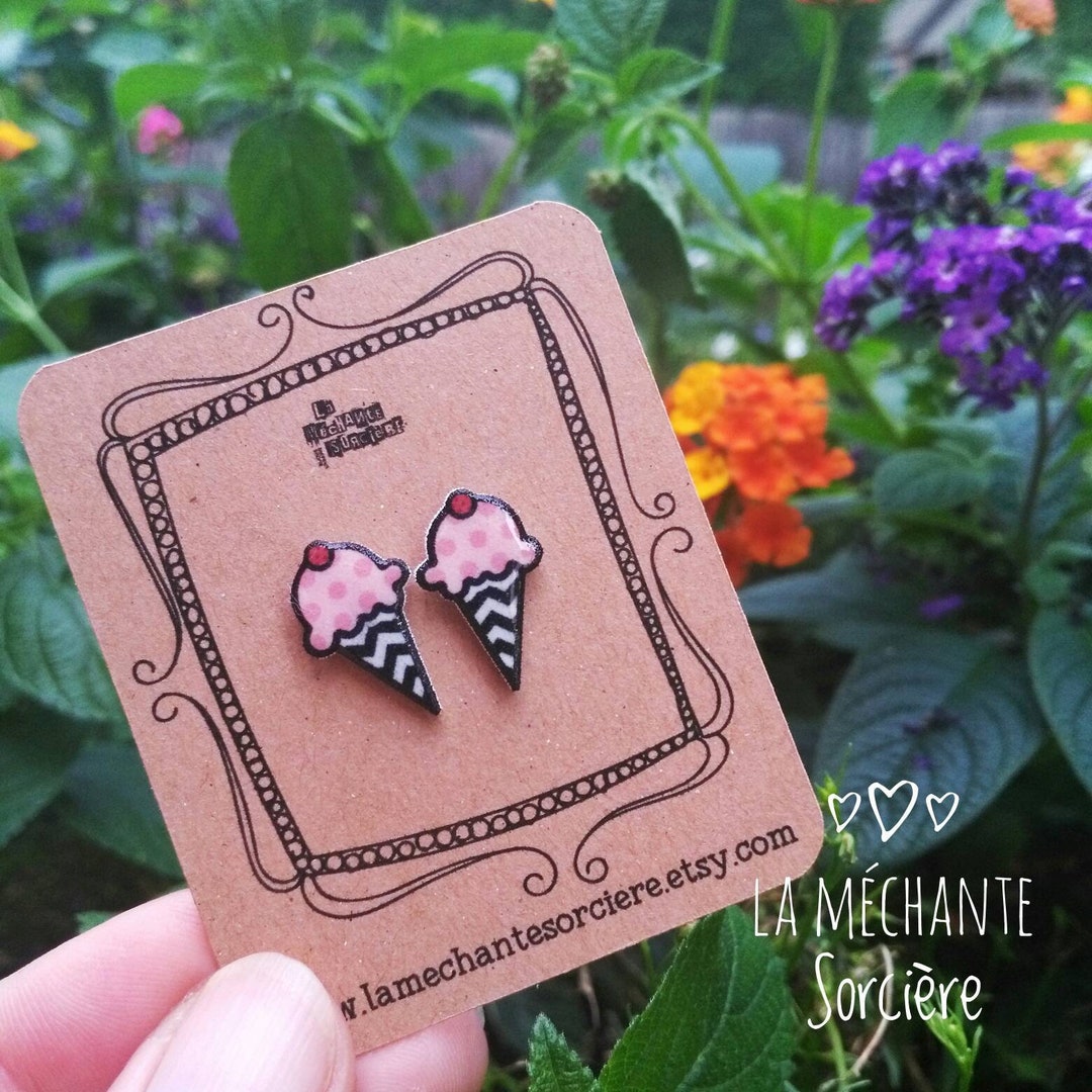 Boucles D'oreilles Pendantes Style Cornet De Glace - Fait Main, Dormeuses, Beige