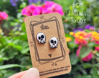 Tête de mort, Boucles d'oreilles légères, Noir et blanc, La Méchante Sorcière, hipoalergénique, sin níquel, hipoalergénico, squelette