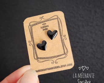 Petits coeurs rétro noirs, Boucles d'oreilles, La Méchante Sorcière, cadeau femme, fille, ado, love, romantique, léger, simple, St-Valentin