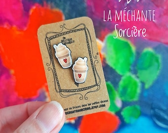 Café moka, glacé, cappuccino, latté, dulce, Boucles d'oreilles La Méchante Sorcière, inox, hypoallergène, plaisir d'été, cadeau parfait