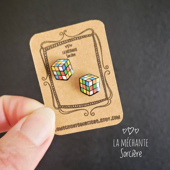 Rubik cube - Boucles d'oreilles - Souvenir d'enfance - Jeu populaire 1980 - La Méchante Sorcière - Bijoux - Les années 80 - Humour, cadeau