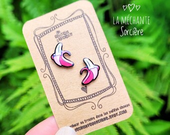 Cute pink banana earrings, Méchante Sorcière, fruit, food, foodie, sexy, love, perfect gift for her, stainless steel stud, hypoallergenic