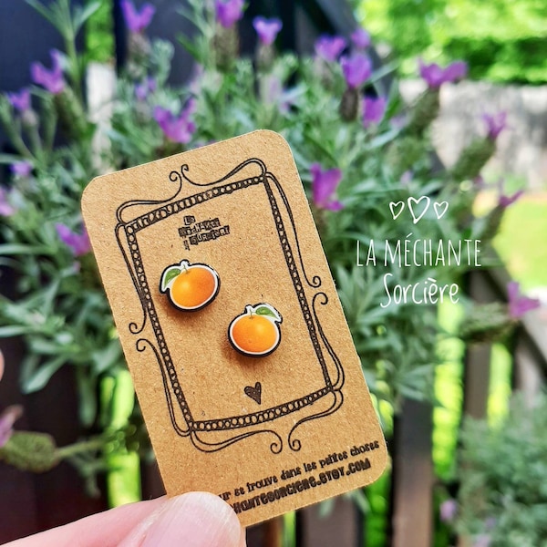 Little clementine earrings, tangerine, orange, La Méchante Sorcière, love, gift, Stainless steel studs, fruit, citrus, vitamins, sun