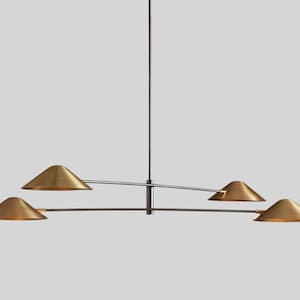 Mid Century Brass Simms Linear Chandelier-4 Light Italian Brass Chandelier-Pendant Sputnik chandelier light Fixture Modern Brass Chandelier