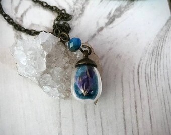 Blue Flower Petal Pendant Cornflower and Blue Hydrangea Forgiveness and Apology Necklace