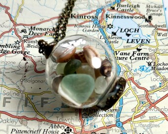 Mermaid Pendant Seashell and Natural Sea Glass Necklace in Victorian Glass Sphere
