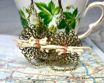 Bird Bone and Brass Earrings Witch Gothic Feral