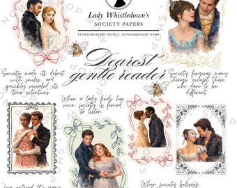 Paquete de imágenes PNG de Bridgerton, acuarela vintage, diseño de la época de la Regencia, PNG para sublimación, descarga instantánea, Lady Whistledow