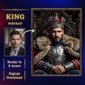 Custom King Portrait from Photo | Royal Portrait | Historical Portrait | Renaissance Portrait | Best Friend Gift | Custom Men Women Portrait
