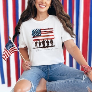 Land of the Free Shirt, Home of the Brave Tee, Military Soldier Silhouette Shirt, American Flag Shirt, Patriotic Veteran T-Shirt