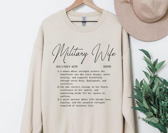 Military Wife Dictionary-Style Definition Sweatshirt, Military Spouse Gift, Proud Military Wife Crewneck, Armed Forces Wife Apparel