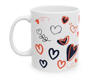 Love Heart Ceramic Mug  Cute Gift for Couples, Valentines, Coffee Lover, Heart Pattern, Sweetheart Mug