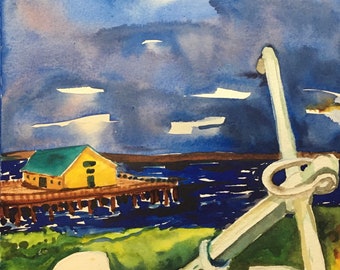 Dark Seas at Fort Worden,  by Tamara Halligan original watercolor 8 x 10 painting, new signed art