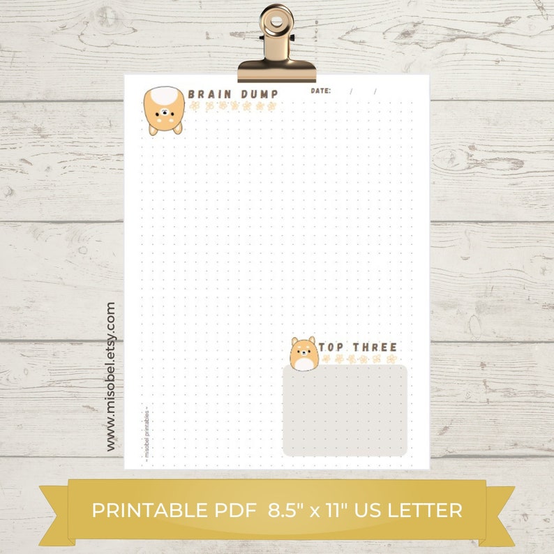 Editable Corgi Notes Cute Corgi Printable Note Page Dot Grid Brain Dump Top 3 - Etsy