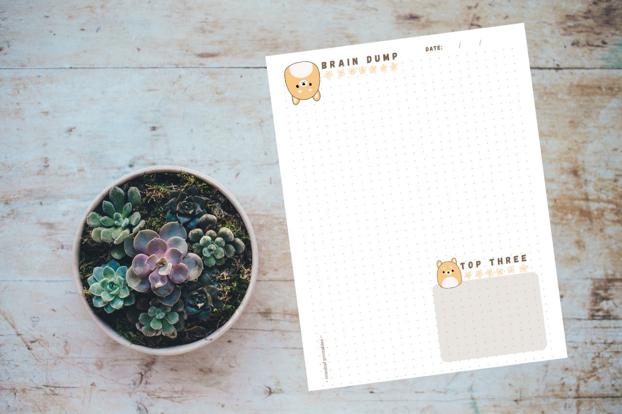 Editable Corgi Notes Cute Corgi Printable Note Page Dot Grid Brain Dump Top 3 - Etsy