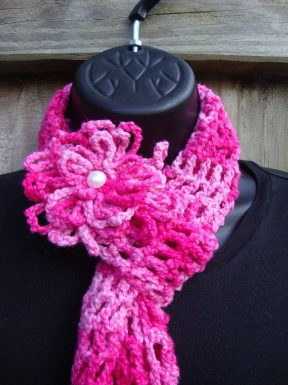 2 piece Scarf and Flower Set Handpainted yarn PINK Etsy