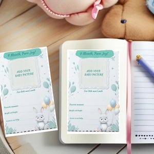 12 mois d'amis bébé et lapin | PDF A4 | Modèles imprimables d'étapes clés pour bébé | Panneaux photo mensuels | Téléchargement numérique, coffret cadeau nouvelle maman
