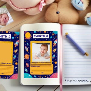 Cartes bébé étape importante sur le thème de l'espace pour garçons | 1-12 mois | Cartes photo mensuelles pour bébé | Cartes mémoire pour bébé | Cartes d'étape bleues et violettes