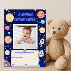 Cartes jalons bébé garçon, thème spatial | Cartes photo 1-12 mois | Cartes mémoire mensuelles pour bébé | Jalons bleus pour les bébés garçons