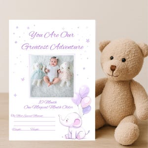 Cartes d'étape mensuelles pour bébé éléphant violet - 1 à 12 mois - accessoires photo bébé fille - cartes mémoire modifiables - cadeau de baby shower - imprimable