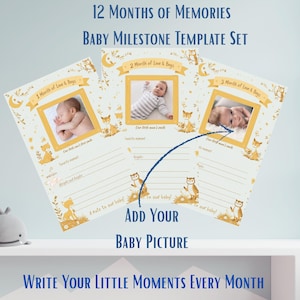 12 mois de bébé et amis de la forêt, PDF A4, modèles photo mensuels imprimables pour bébé, cartes étape importante pour bébé, téléchargement numérique, premier an de bébé