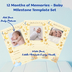 12 mois pour bébé et ours | PDF A4 | Modèles mensuels imprimables de photos de bébé | Cartes bébé étape importante | Téléchargement numérique | La première année de bébé